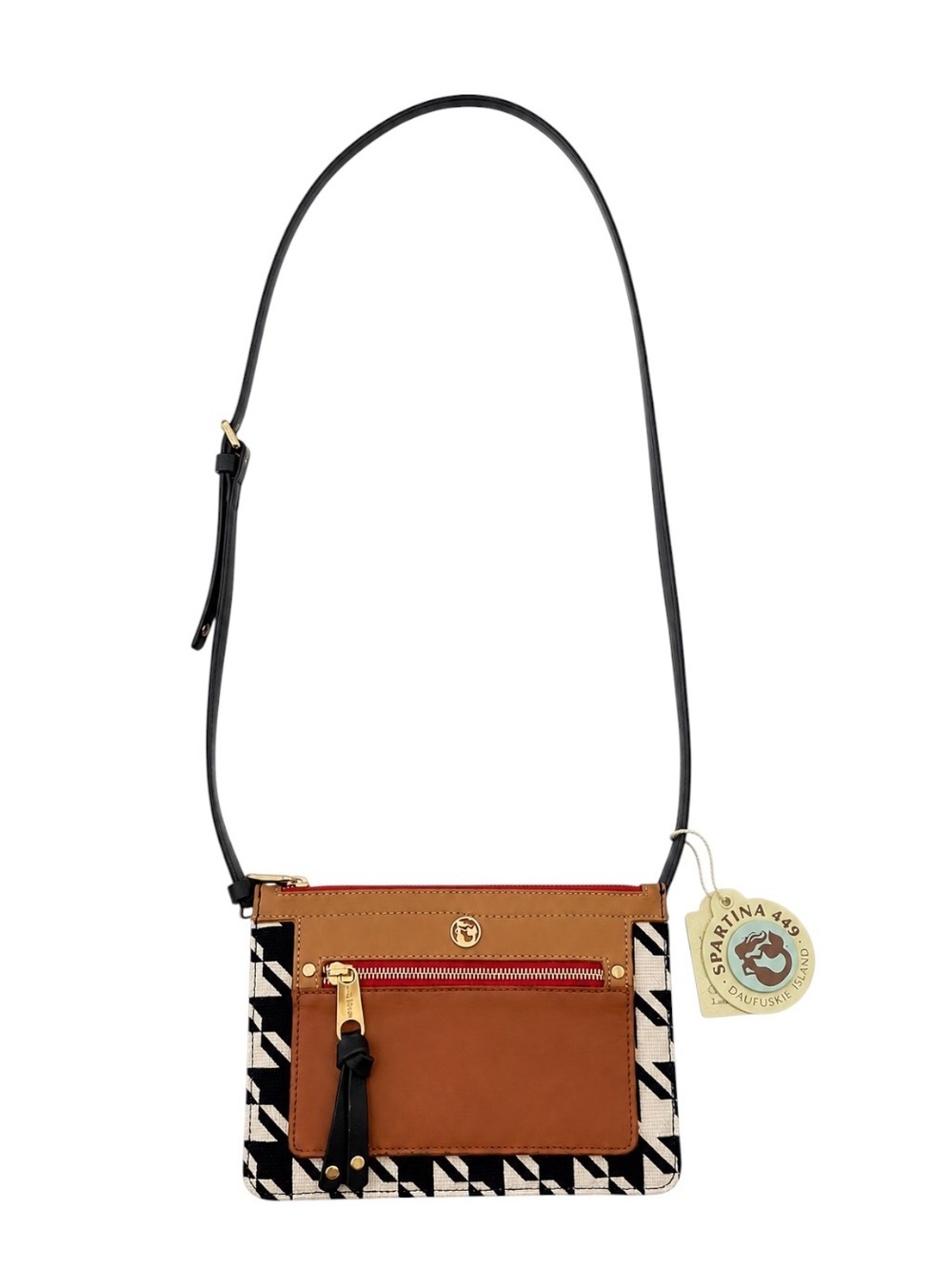 NWT Spartina 449 Stoddard Slim Hipster Crossbody Bag Linen Leather Black Cognac
